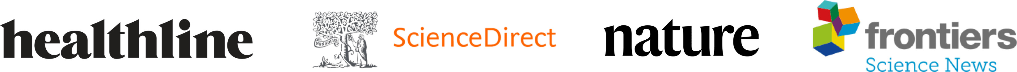 Healthline, ScienceDirect, Nature, Frontiers logos